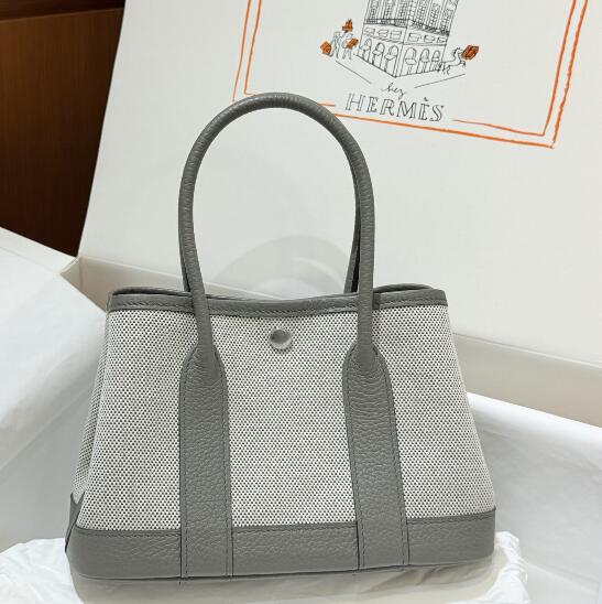 【エルメス HERMES】ネオ ガーデンパーティー 23 シルバー金具 キュムロニムス グレー(100％マシン)